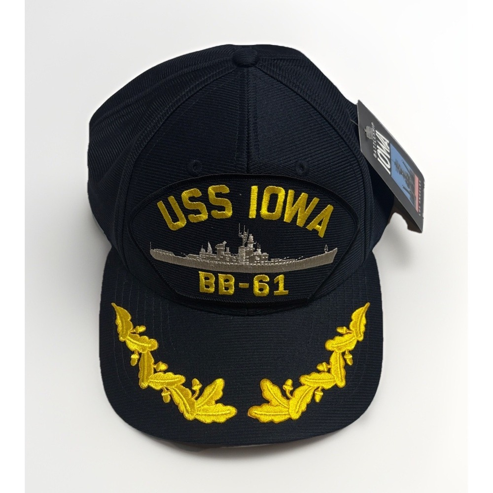Vintage USS Iowa BB-61 Hat Scrambled Eggs Navy Snapback Cap USA Made Eagle Crest